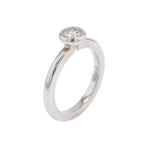 Modern Bezel Set Diamond Ring in Satin Platinum