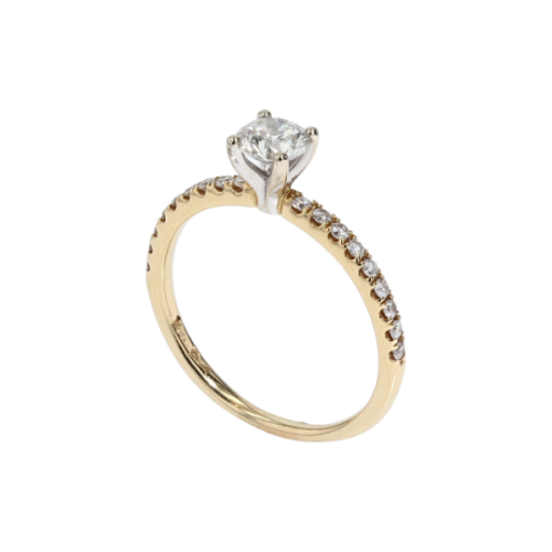 Two-Tone Cathedral Engagement Ring – 0.52ct G SI2 Round, 14K Yellow & White Gold