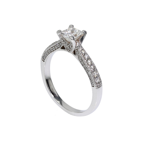 Platinum Halo Engagement Ring – 0.77ct F VS1 Princess Cut, 1.22ctw