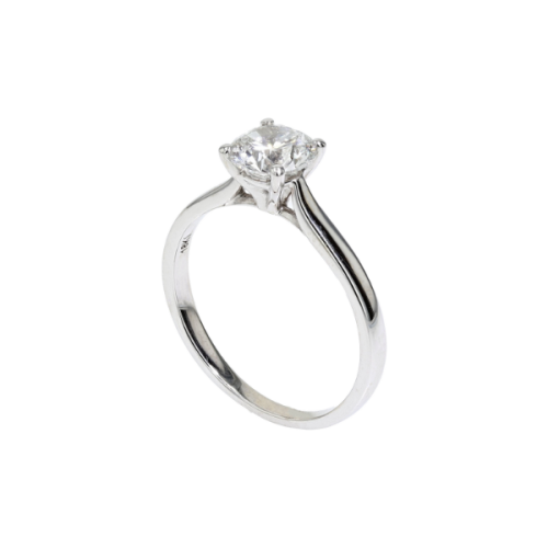 18K White Gold Tapered Solitaire Engagement Ring – 1.00ct F VS2 Round Brilliant