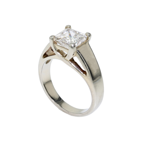 19K White Gold Princess Cut Engagement Ring – 1.91ct G–H SI2/I1