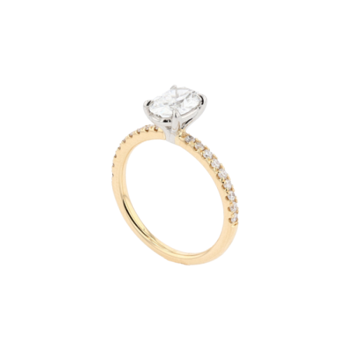 18K Yellow Gold Oval Engagement Ring – 0.80ct E VS1, Pavé Band