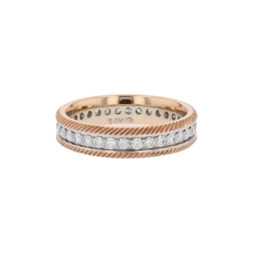 14K Rose Gold Filigree Diamond Eternity Band – 0.66ctw G VS Round Brilliant