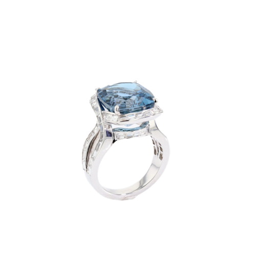 “Marie Antoinette” Aquamarine & Diamond Cocktail Ring