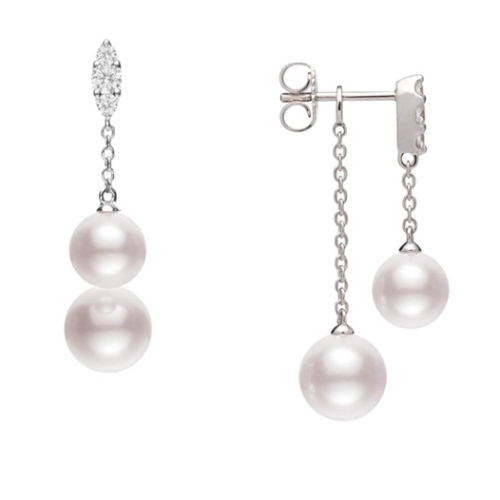 Morning Dew Akoya Cultured Pearl Earrings with Diamonds – 18K White Gold