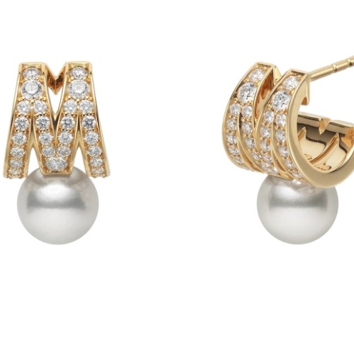M Signature Akoya Cultured Pearl and Diamond Earrings in 18K Yellow Gold