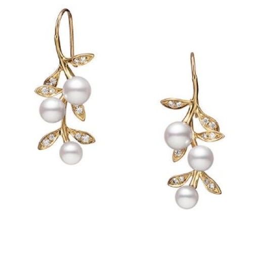 Blossom Akoya Cultured Pearl Earrings with Diamonds in 18K Yellow Gold