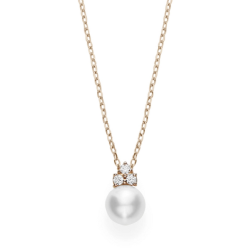 Akoya Cultured Pearl Pendant With Diamonds - 18K Pink Gold