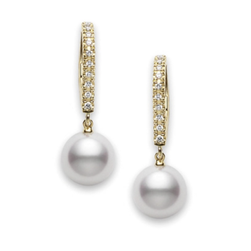 Classic Elegance Akoya Cultured Pearl Lever Back Earrings in 18K Yellow Gold