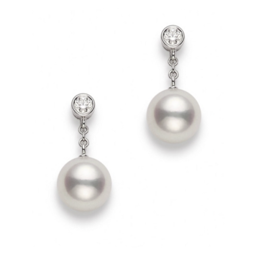 Classic Akoya Cultured Pearl and Diamond Drop Earrings