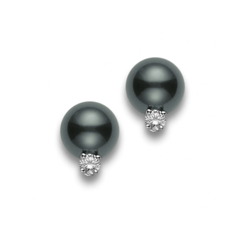 Black South Sea Stud Earrings with Diamonds – 18K White Gold