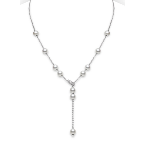 Pearls in Motion Akoya Cultured Pearl and Diamond Necklace in 18K White Gold