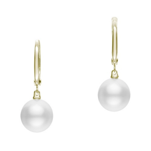 White South Sea Cultured Pearl Drop Earrings in 18K Yellow Gold