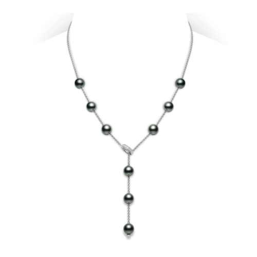 Pearls in Motion Black South Sea Cultured Pearl and Diamond Necklace in 18K White Gold