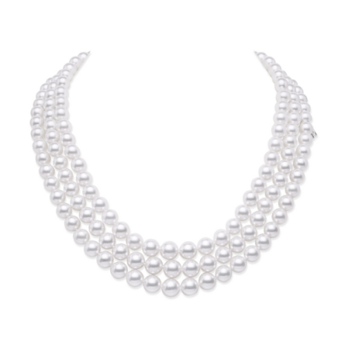 Everyday Essentials 18 inch Akoya Cultured Pearl Graduated Triple Strand in 18K White Gold