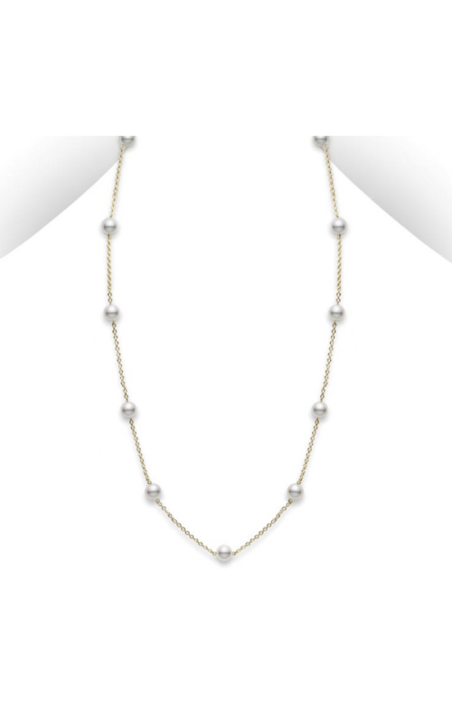 Akoya Cultured Pearl Station Necklace in 18K Yellow Gold