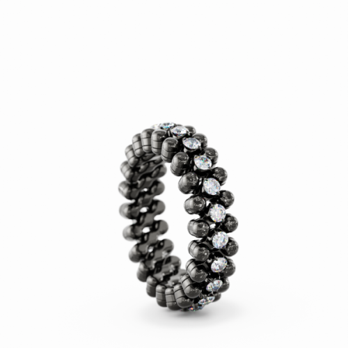 Serafino Consoli 3 Row Diamond Black Gold Ring