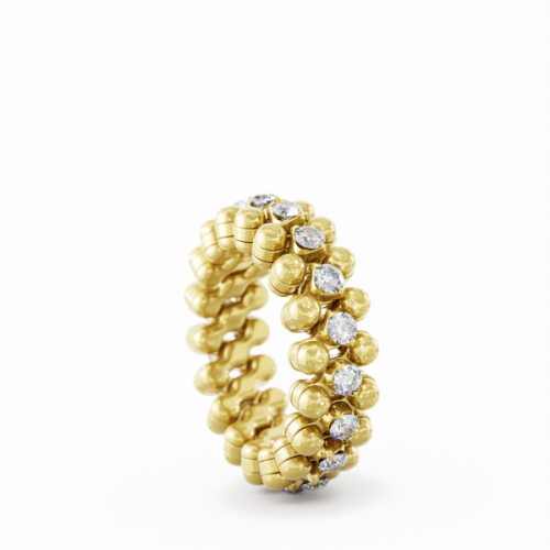 Serafino Consoli 3 Row Diamond Yellow Gold Ring