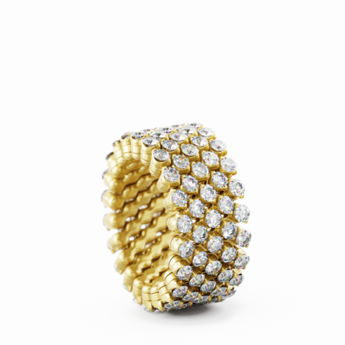 Serafino Consoli Brevetto Diamond 5 Row 18K Yellow Gold Ring